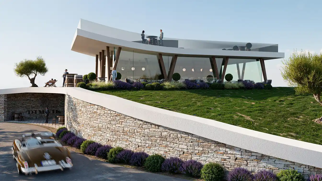 3D vizualizacija eksterijera vinarije s krovnom terasom
